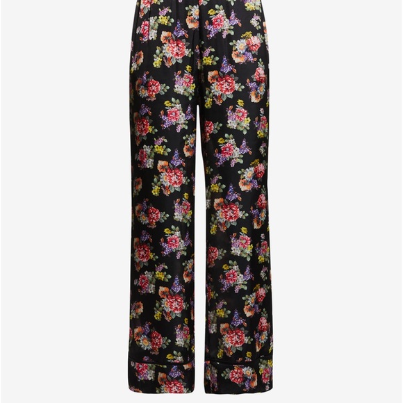 ALICE + OLIVIA SILKY HIGH WAIST PAJAMA PANTS IN BLACK FLORAL PRINT SIZE SMALL - Picture 5 of 13
